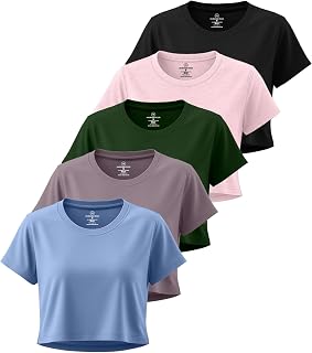 5枚パック レディース ドライフィット クロップトップ ワークアウト Tシャツ 半袖 アスレチック ジム