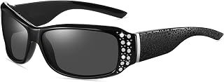 HAOLOTA Retro Polarized Sunglasses for Women, Rhinestone Wrap Around Sunglasses with UV400 Protection