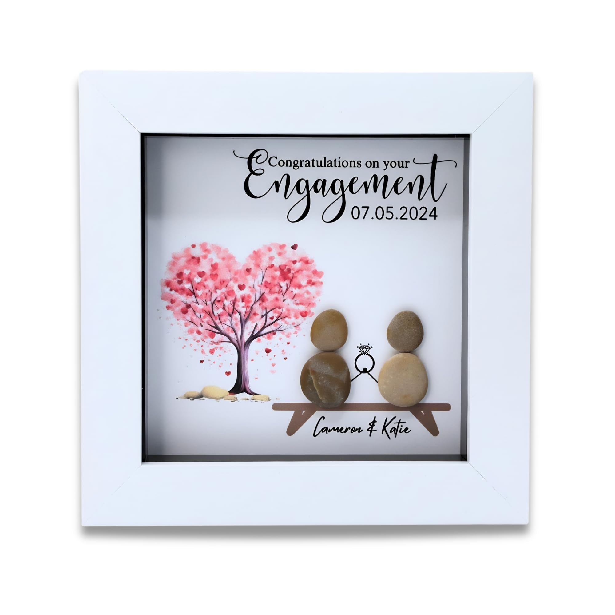 Personalised Engagement Pebble Art Picture - Handmade Engagement Gifts and Prese