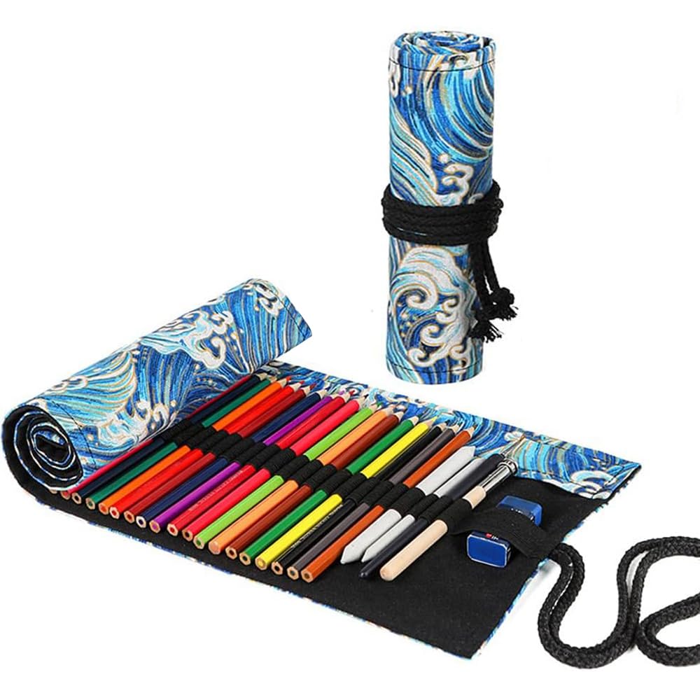 DIYOMR 24/36/72 Slots Pencil Wrap Pencil Rolls, Artist Colored Pencils Roll Up B