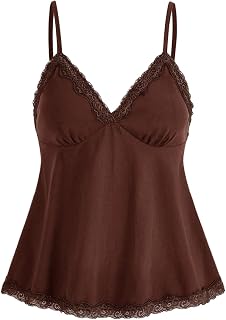 SHENHE Women's V Neck Spaghetti Strap Tank Top Lace Camisole Flowy Summer Tops Babydoll Y2K Tops