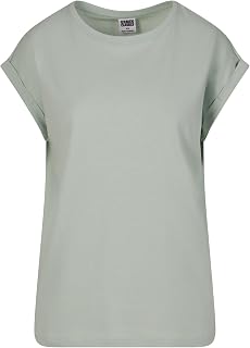 URBAN CLASSICS Women's Rolled Sleeve T-Shirt, Women's Short Sleeve Cotton T-Shirt, Round Neck and Rounded Shoulders Tee Shirt