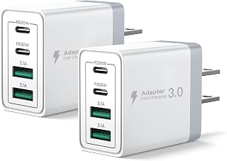 USB C Fast Charger Block, 40W 4-Port USBC Wall Charger Plug, 2Pack Type C Charger Fast Charging Blocks PD Power Adapter+QC USB Multiport Brick for iPhone 17/16/15/14/13/12 11/Pro Max, iPad, Samsung