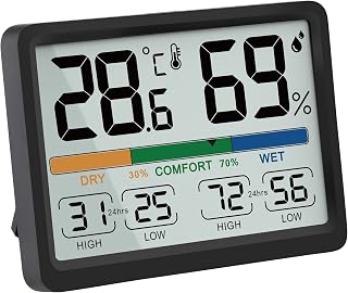 Humidity and Temperature Monitor - AIMILAR Digital Indoor Thermometer with High Low History, ℉ / ℃ Selectable, Easy to Use, Calibrate-able, Magnetic Option and Clear Display