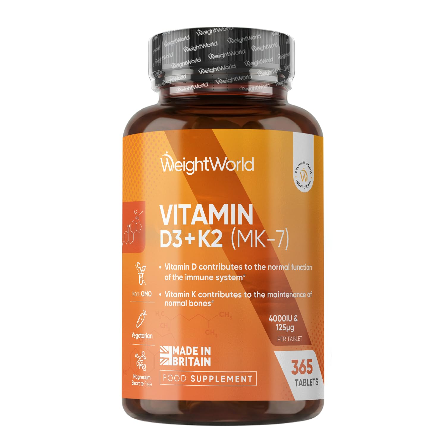 Vitamin D3 4000IU & K2 125μg (MK7) - 365 VIT D Tablets - 1 Year Supply | Easy to