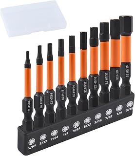 Impact Hex Head Allen Wrench Drill Bit Set, 10 Pcs SAE(5/64" - 5/16")Magnetic Allen Key Drill Bit Sets, 1/4" Hex-Shank S2 Steel 2" Long Hexagon Bits Set for DIY Furniture Assembly Car Repairs
