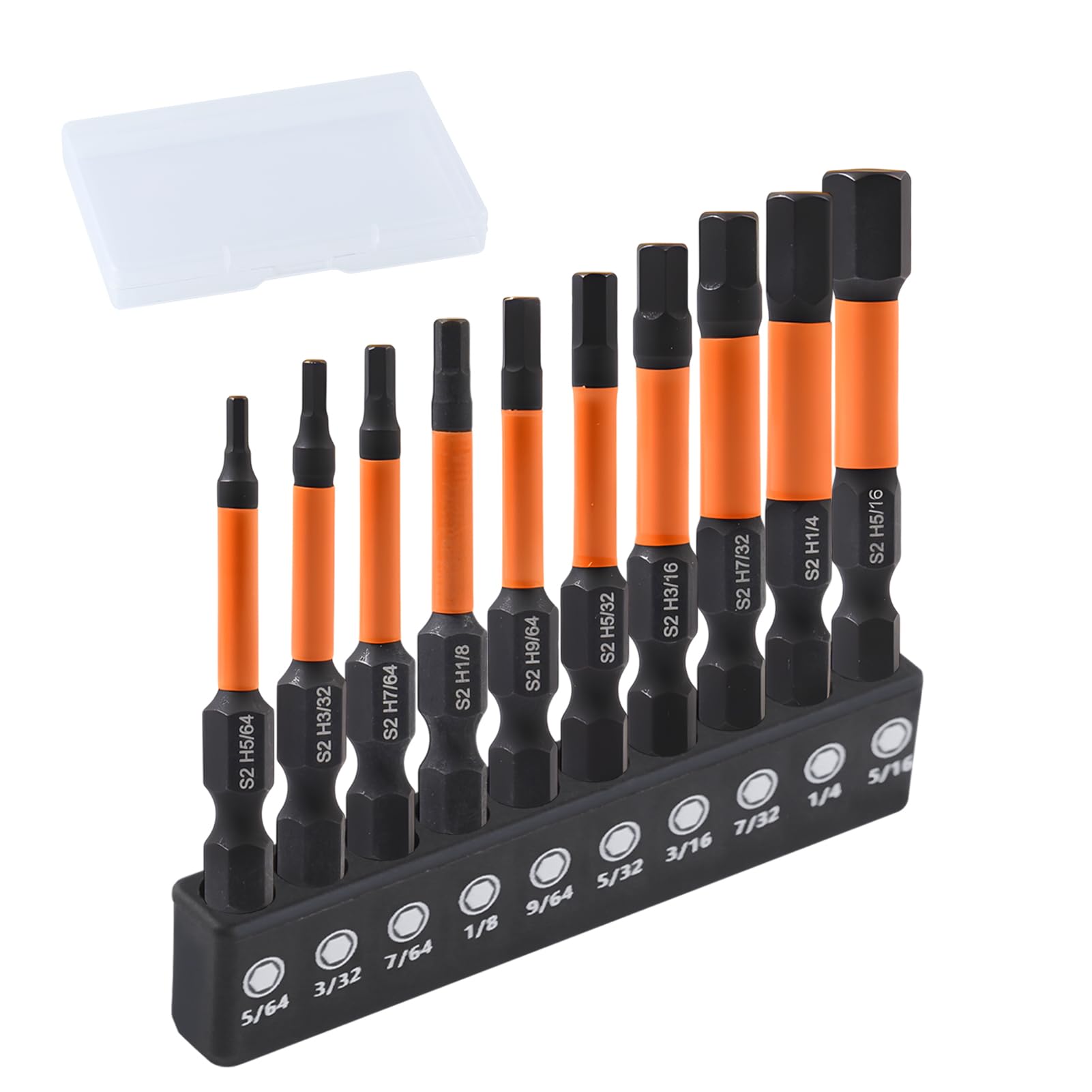 Impact Hex Head Allen Wrench Drill Bit Set, 10 Pcs SAE(5/64" - 5/16")Magnetic Al