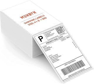 MUNBYN Thermal Labels 4x6 Fanfold for Label Printer, Compatible with Royal Mail, Hermes, FedEx, Shopify, Etsy, PayPal, Pack of 500