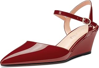 NobleOnly Women's Low Wedge Heel Lace Toe Cap Ankle Strap Pumps Slingback Classic Office Shoes Cute Sandals 5 cm Heels