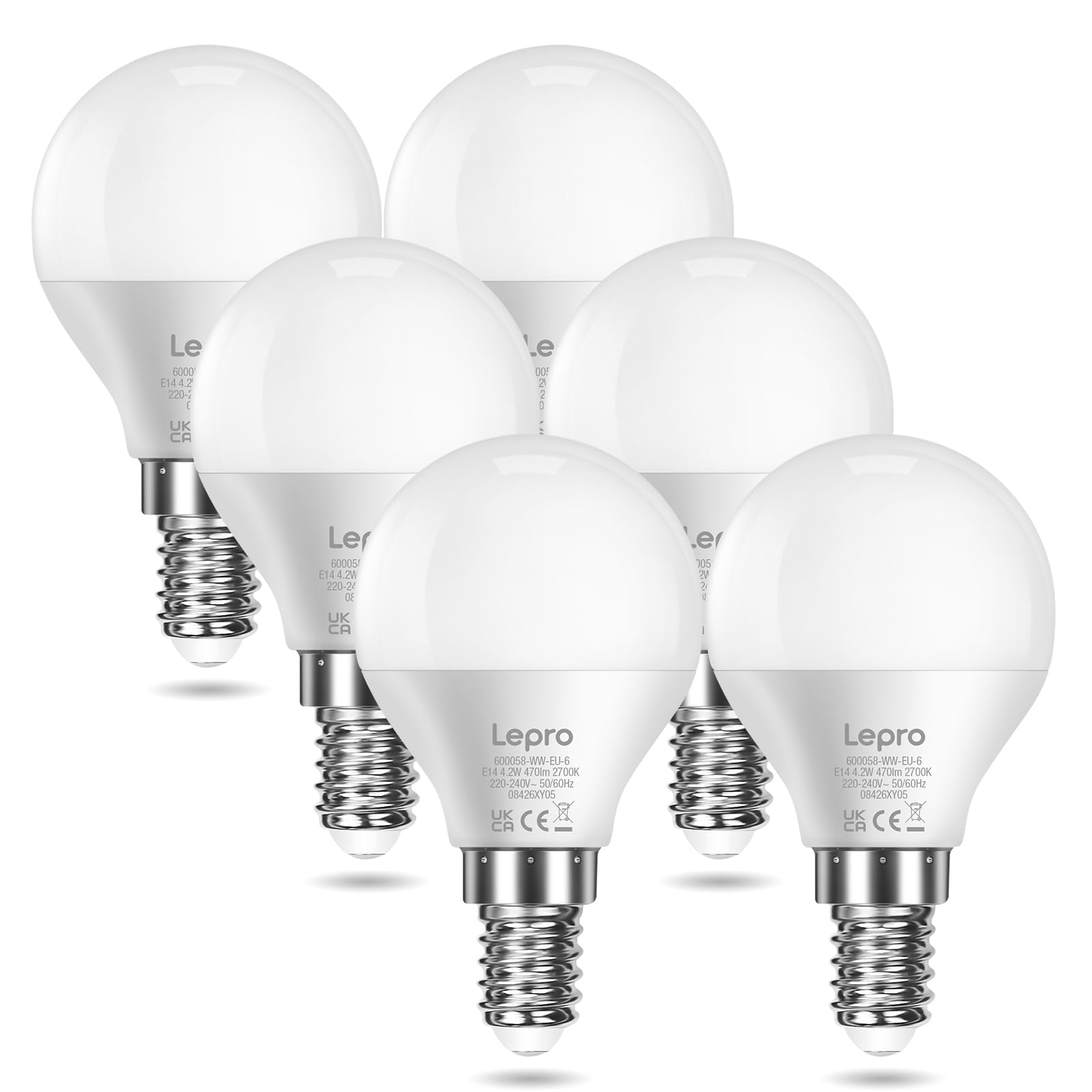Lepro P45 E14 LED Light Bulb, Warm White 2700K, 4.2W=40W, 470LM, Pack of 6 | Min