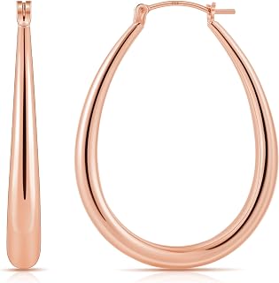 Chunky Hoop Earrings for Women, 14K Gold Plated Oval Hoops