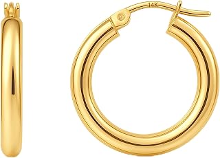 10K or 14K Gold 20MM to 30MM Tube Hoop Earrings for Women
