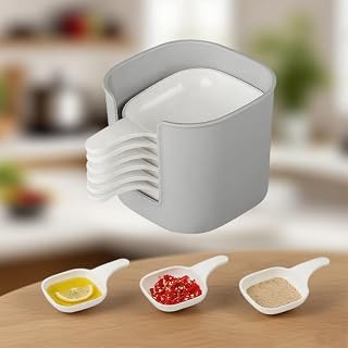 Spice Plates Set of 7 with Stand, 85g Bowls, Soy Sauce Plates for Condiment, Sushi, Ketchup, BBQ, Party, White