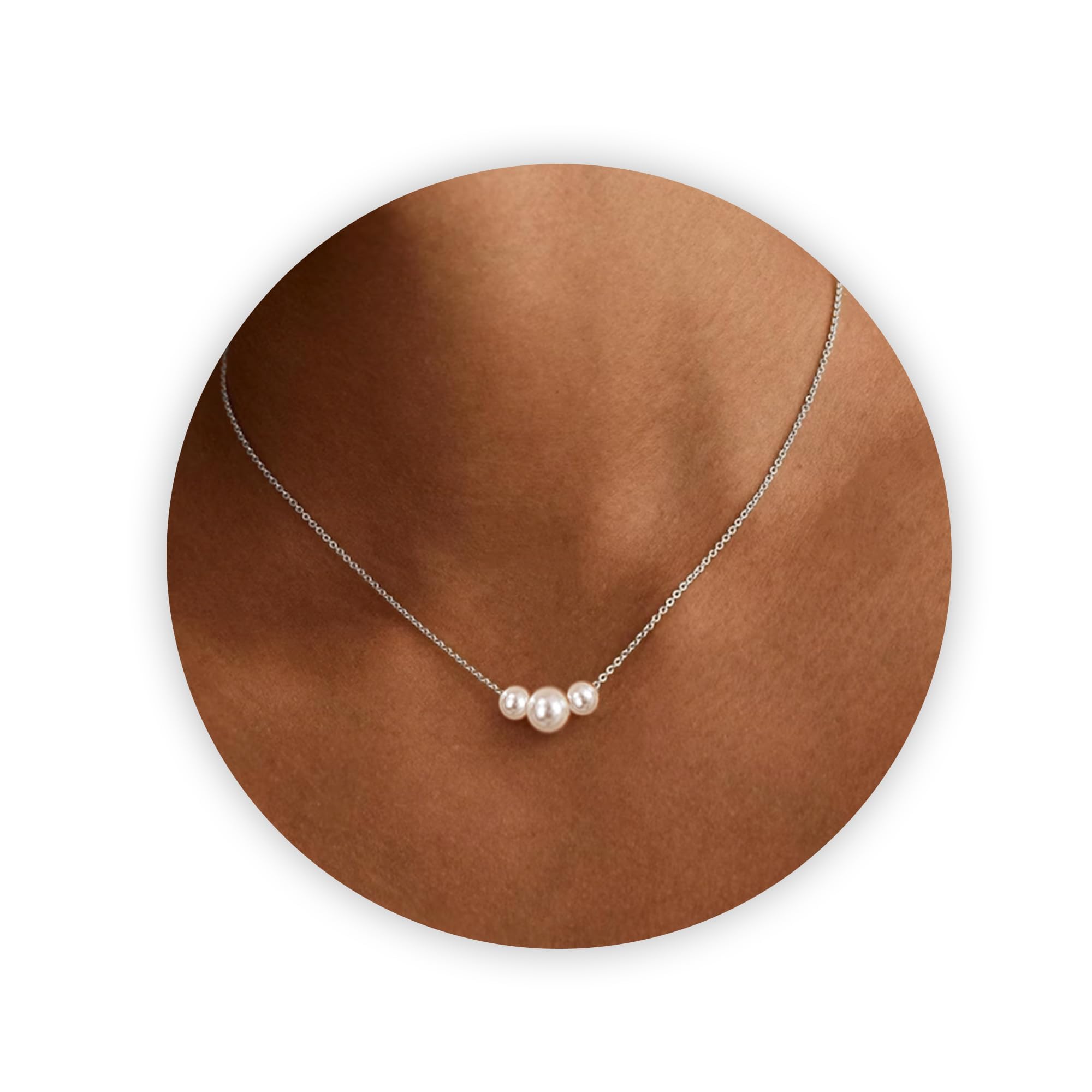Trinckle Pearl Necklaces for Women, Pearl Choker Dainty Pendant Necklace | White