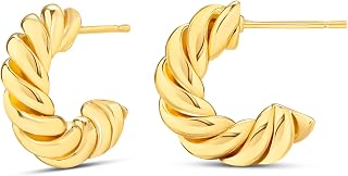 Amazon Essentials 14K Gold Plated Twisted Rope Hoop 15mm, Yellow 14K Gold