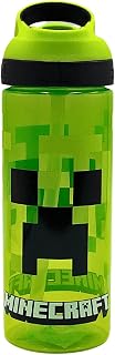 Minecraft Atlantic Creeper Drinks Bottle with Logo | Eco Friendly BPA-free Plastic School Water Bottle with Removable straw, spill Proof | Gift for Minecraft fan | Official Merch 600ML