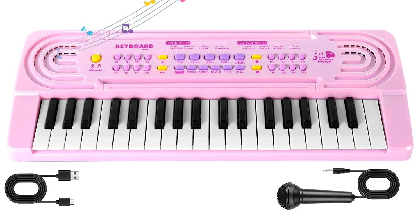 Toddler Kid Toy Piano Keyboard, 37 Keys Pianos Music Toys with Microphone