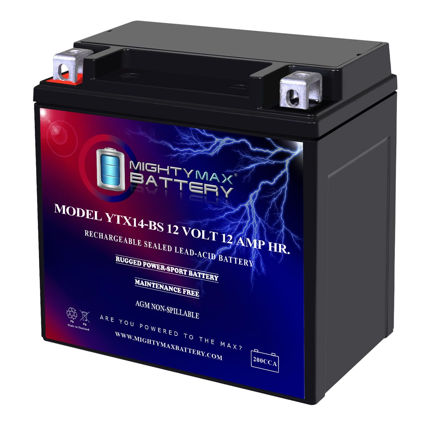 Mighty Max Battery YTX14-BS - 12 Volt 12 AH, 200 CCA, Rechargeable Maintenance F