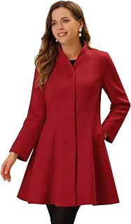 Allegra K Women's Single Breasted Pea Coat A Line Mid-Long Winter Overcoat