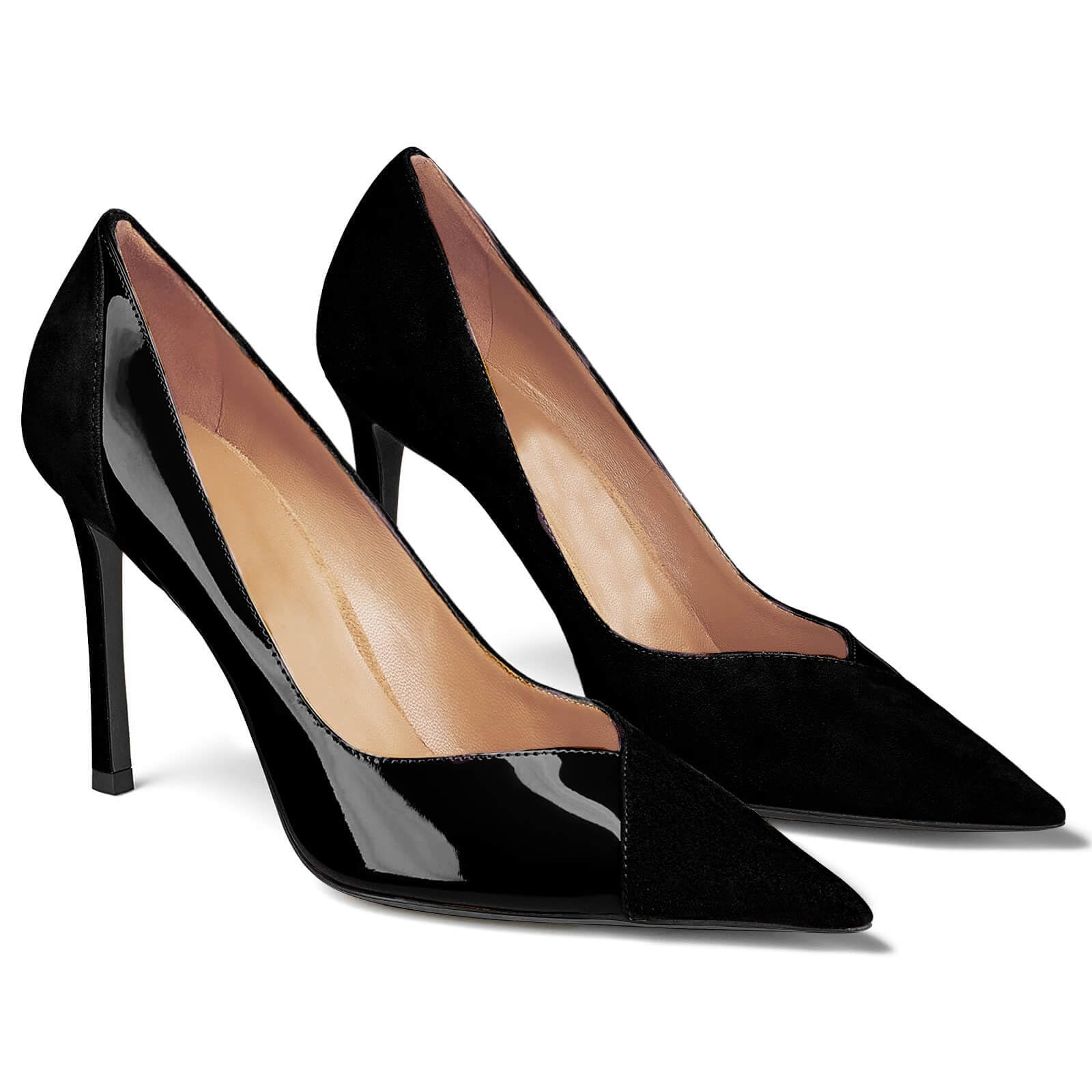 Coutgo Womens Pointed Toe High Heels Pumps Patent Suede Stiletto Heel Slip on Of