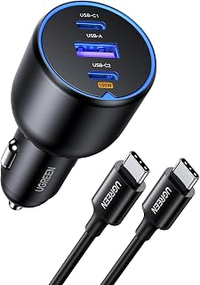 UGREEN 130W Car Charger USB C Fast Charger (with 100W USB C Cable) | Fast Charging Car Adapter Compatible with iPhone 18 Pro/Duo/iPhone 17-8 Series, Galaxy S26/S25, Pixel 11/10, iPad, MacBook