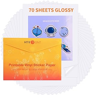 HTVRONT Printable Vinyl Sticker Paper, 8.5"X11", 70 Sheets, Glossy White