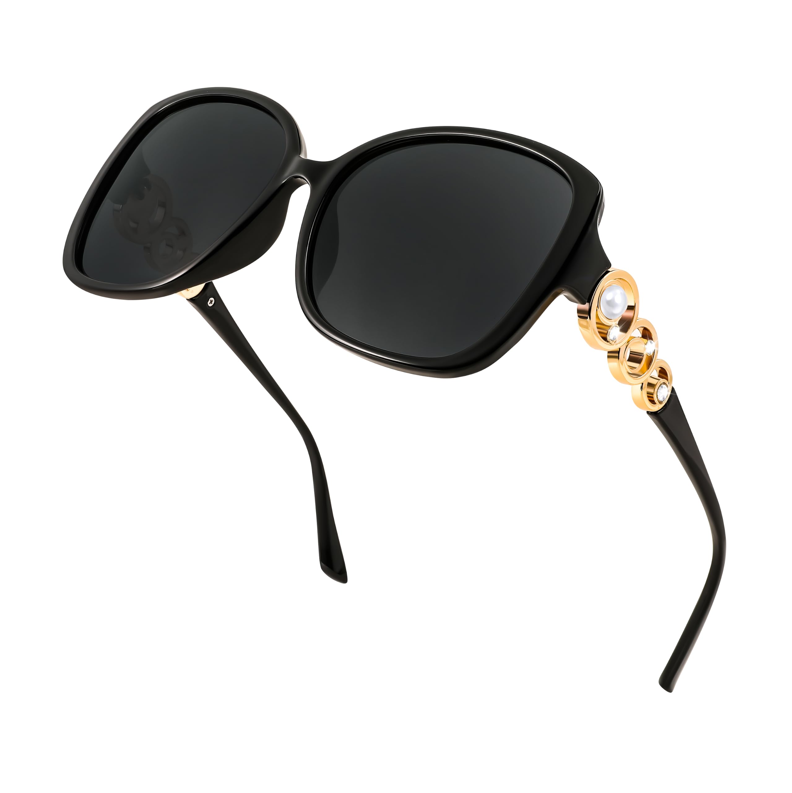 FEISEDY Women Big Polarized Sunglasses Pearl Sparkling Square Oversized Oval Fra