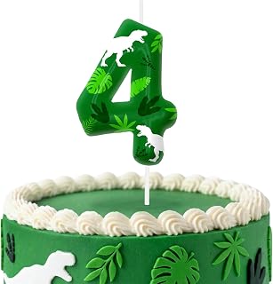 Dinosaur Birthday Candles, Green Number Candles, Cake Decorations for Boys Girls Birthday Decorations or Pet Party Decorations, Unique Dinosaur Party Supplies for Cake Topper & Cupcake Toppers (4)