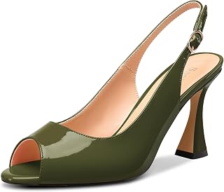 Saekcted Women's Mid Heel Open Toe Pumps Sandals Ankle Strap Slingback Slip-on Buckle Closure Dance Cute Dress Summer 8.5CM Heels