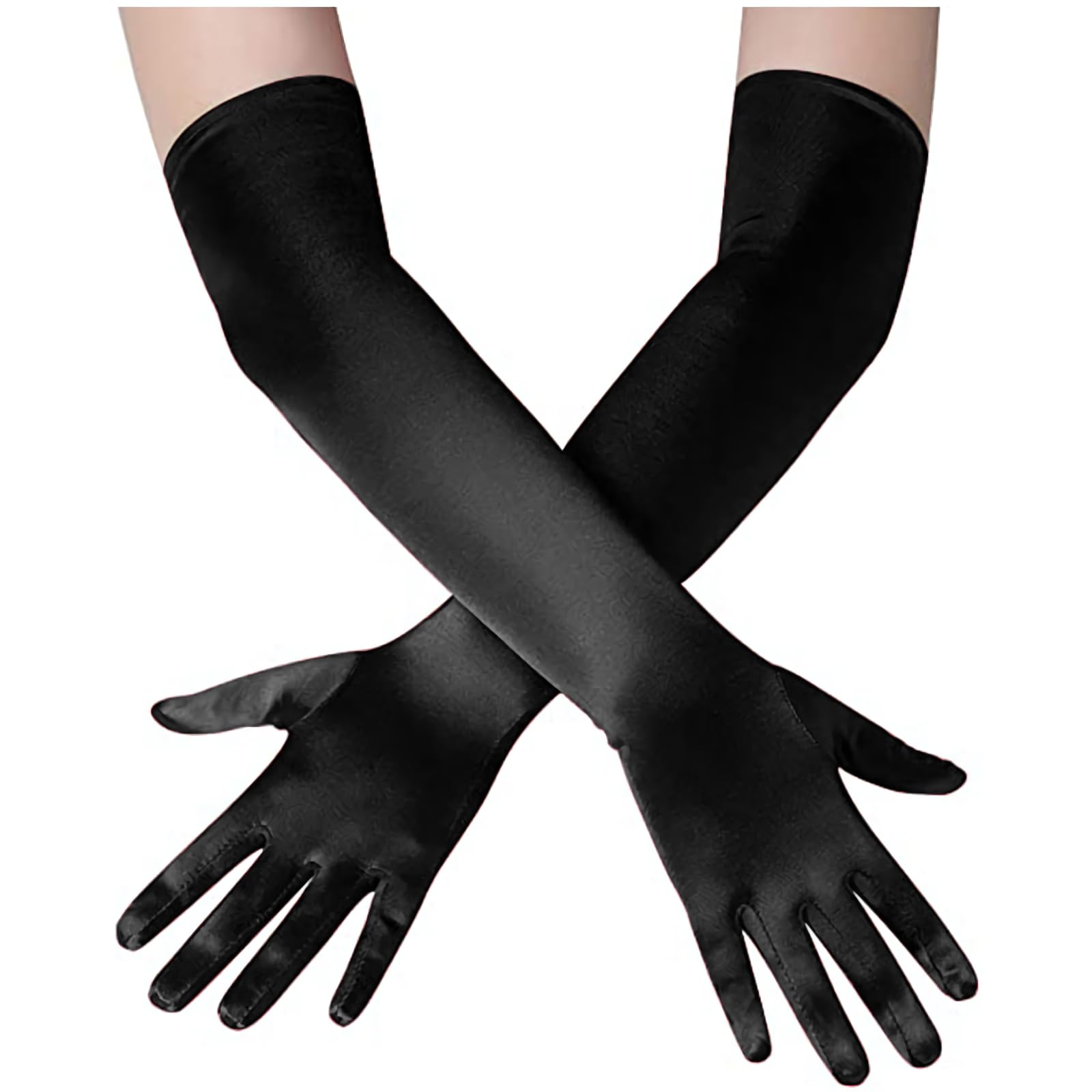 Papoopy Women's Long Opera Gloves, 21-Inch Length Satin Gloves for 1920s | Elbow