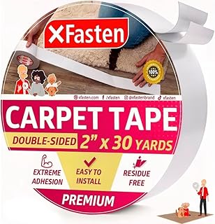XFasten Double Sided Carpet Tape for Area Rugs 2 Inch x 90 Ft No Residue | Double Sided Rug Tape Hardwood Floor No Damage, Rug Tape for Carpet to Carpet, Tile Laminate Flooring, Indoor and Outdoor Use