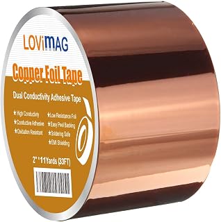LOVIMAG Copper Tape (2inch X 33 FT) HVAC Foil Anti Tarnish Strips | Stained Glass Guitars Supplies Conductive Adhesive for Faraday Cage Metal Muffler Plant Conductive Flashing Ductwork