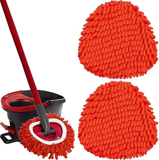 2 Pack Red Replacement Pads, Mop Heads for Easy Wring Spin System, Microfiber Refills, Easy Clean Repellent Head
