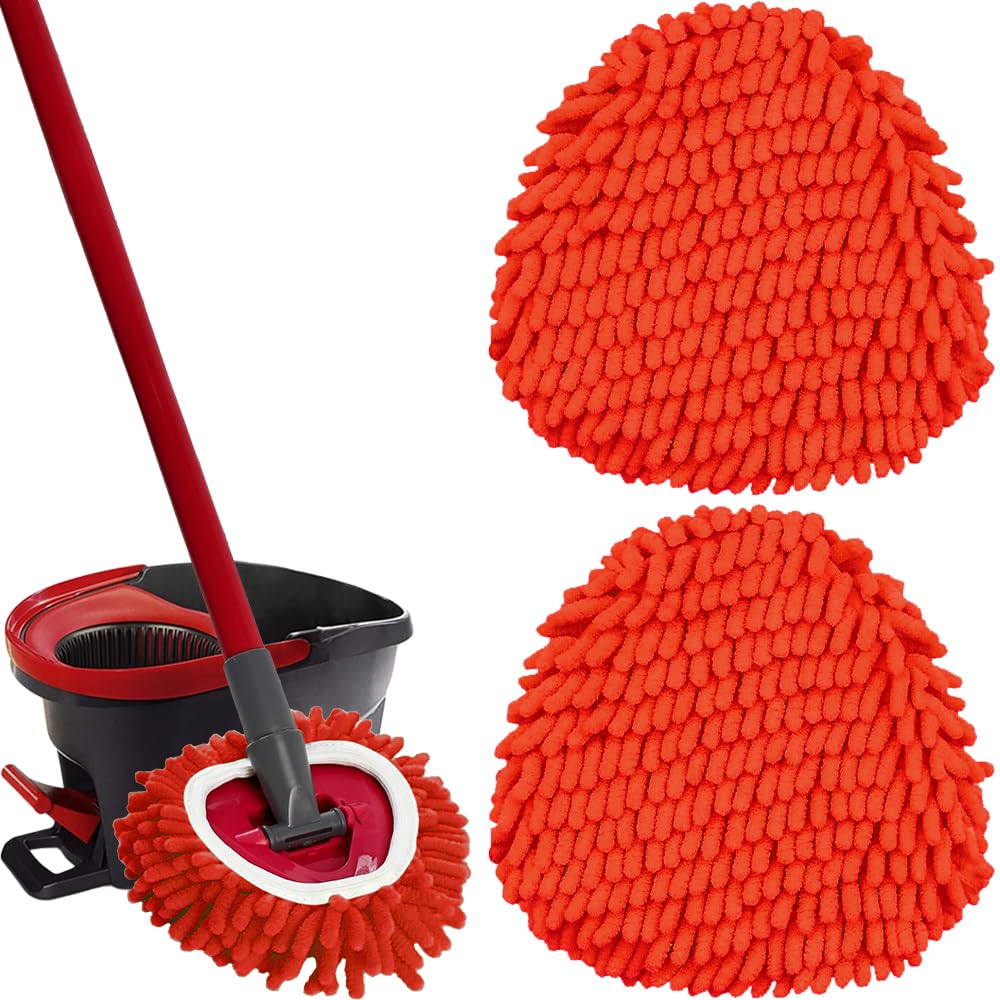 2 Pack Red Replacement Pads, Mop Heads for Easy Wring Spin System, Microfiber Re