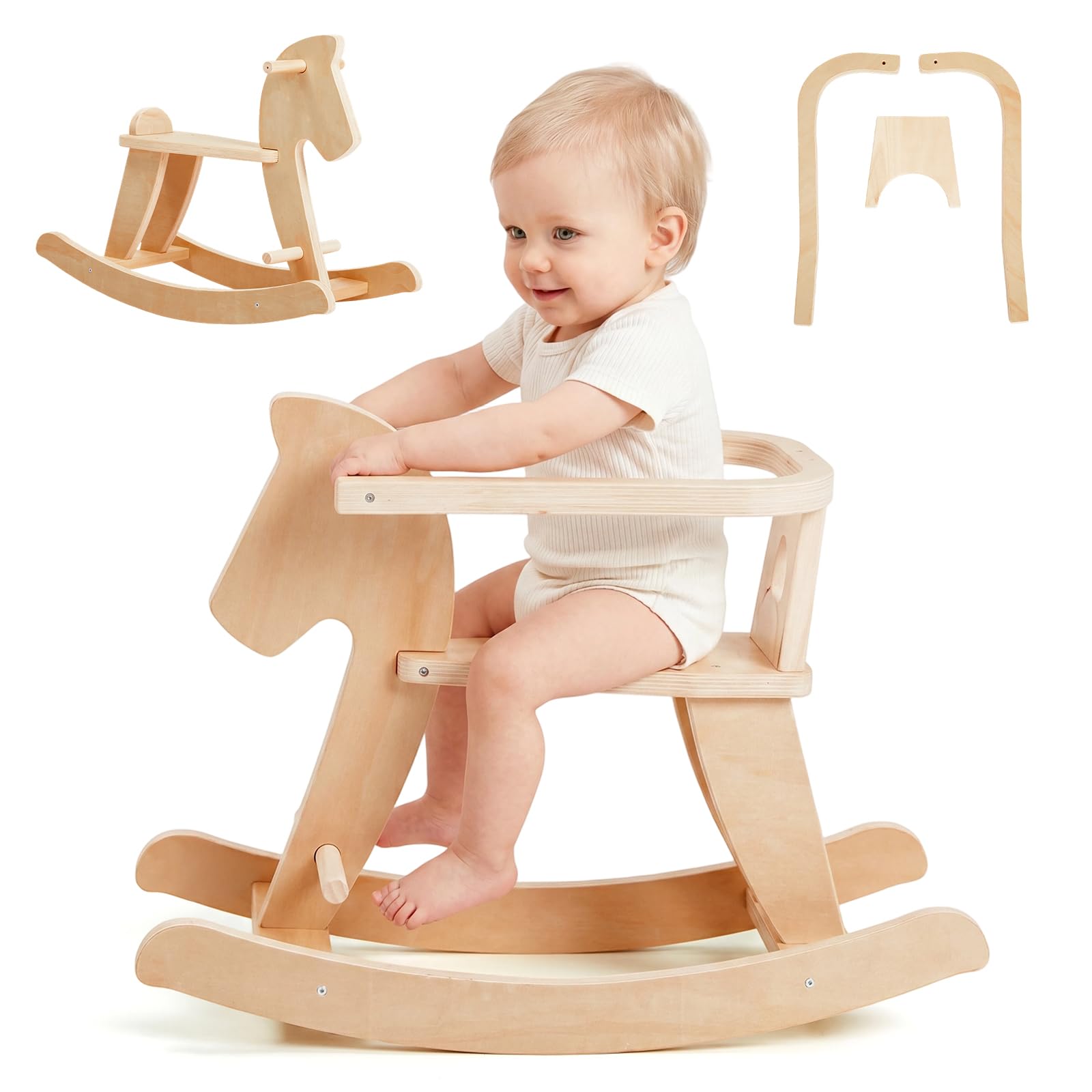 labebe - Wooden Rocking Horse, Baby Wooden Ride On Toys for 12M+, Classic Rocker