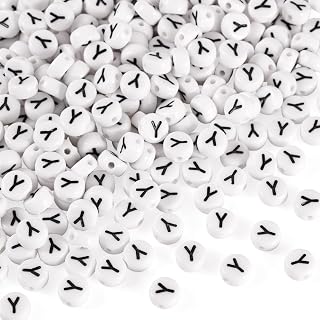 500pcs Flat Round Acrylic Alphabet Beads Opaque White Spacer Beads for Friendship Bracelet Necklace Earrings DIY Jewelry Making, 7x4mm
