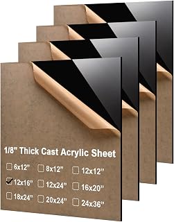 KINLINK 12x16 3mm 1/8" Black Cast Acrylic Sheets Plastic Board 4 Pack | Plexiglass Sheets 1/8 inch Thick for DIY Project, Craft, Window Glass, Table Top, Acrylic Sign and Wedding Invitations