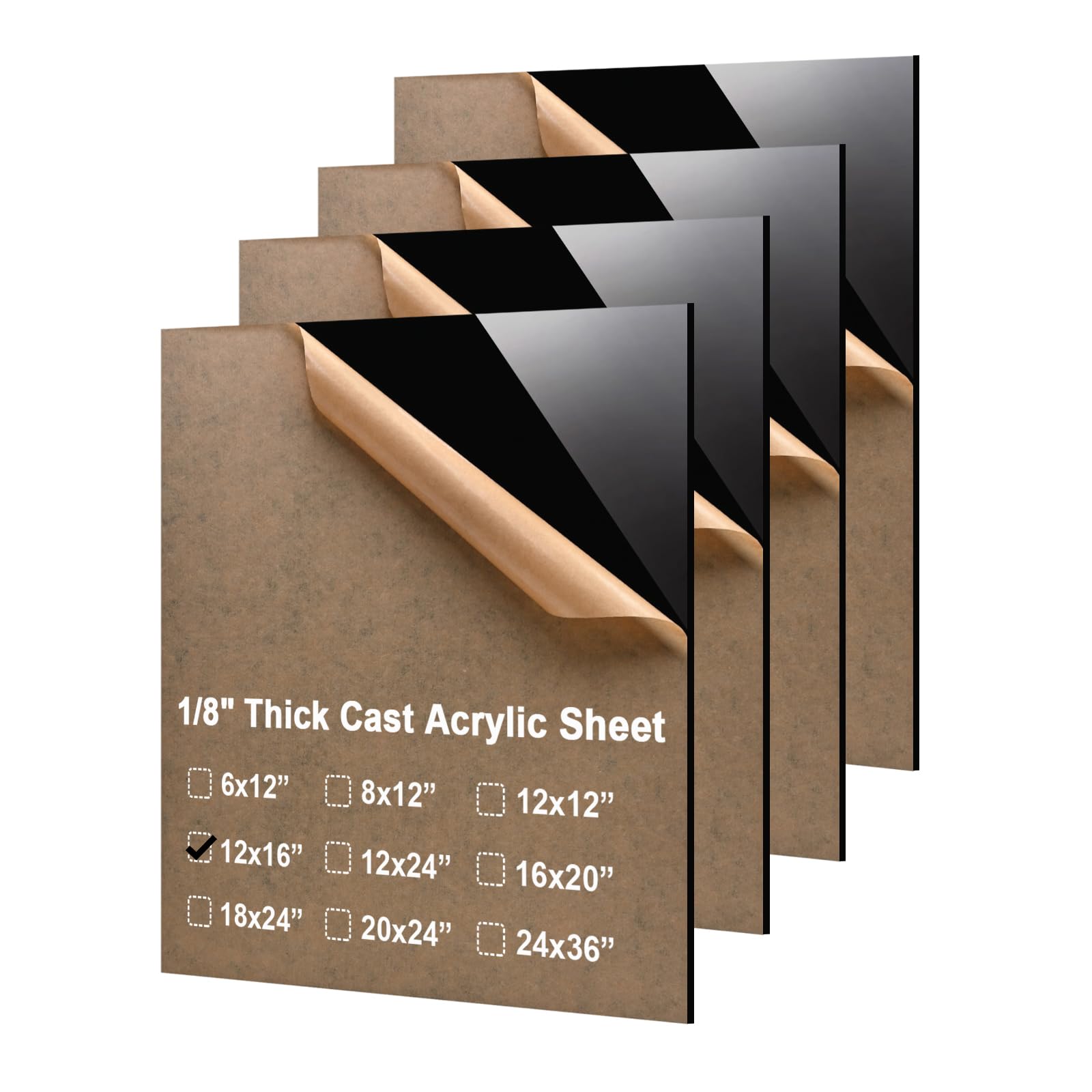 KINLINK 12x16 3mm 1/8" Black Cast Acrylic Sheets Plastic Board 4 Pack | Plexigla