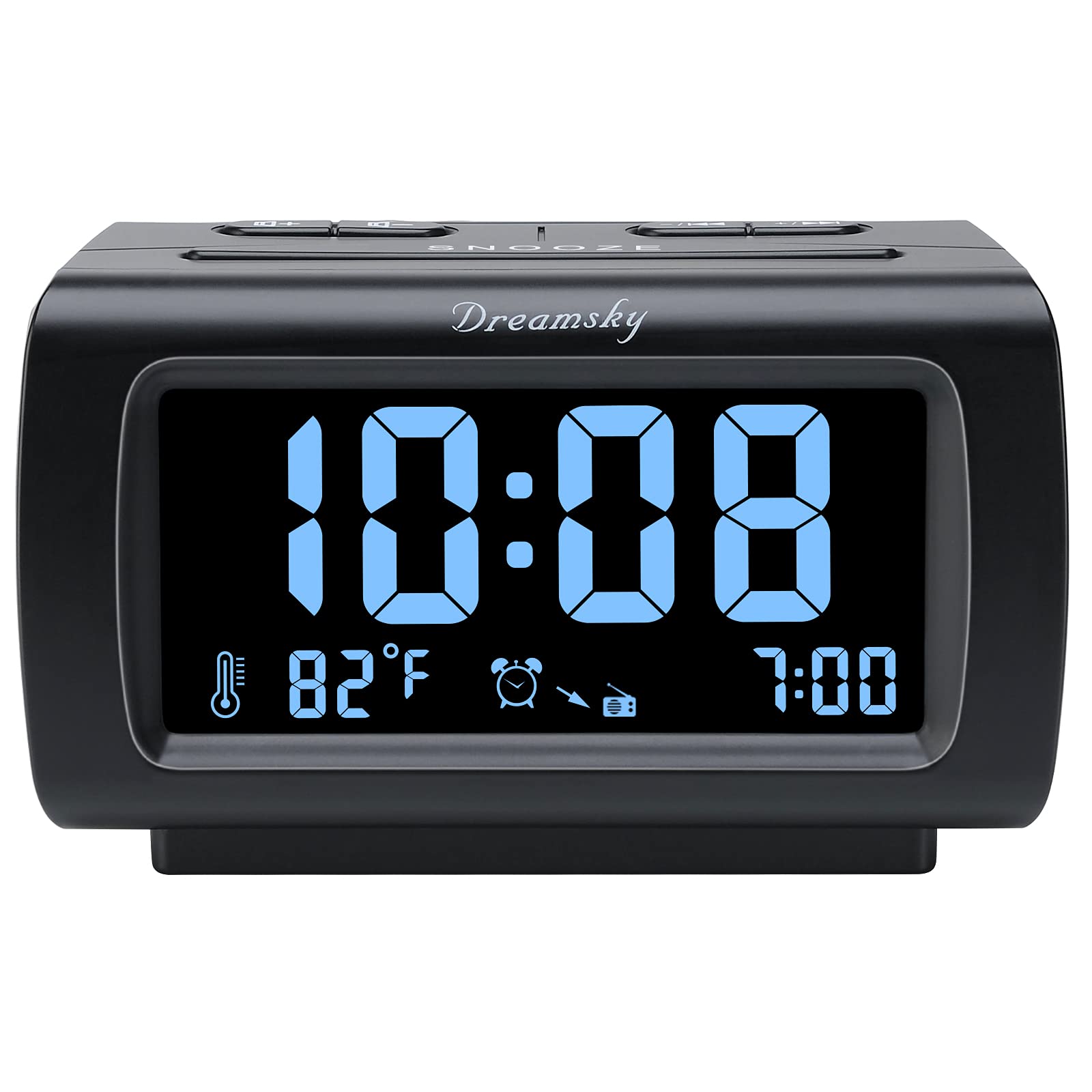 DreamSky Alarm Clock Radio for Bedrooms with Battery Backup | Large Numbers with