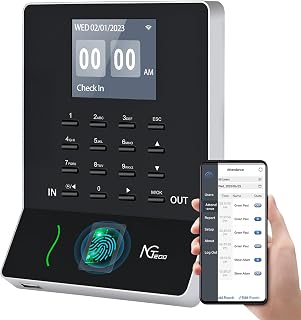 NGTeco Fingerprint clocking in machine for Small Business WiFi Time Card Machine, Office Punch Clock Automatic in and Out with APP for iOS Android (0 Monthly Fees)