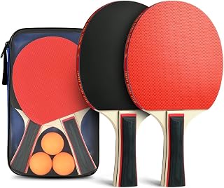 Flintronic Table Tennis Bats, Wooden Table Tennis Set | Portable Table Tennis Set, 2 Table Tennis Bats, 3 Ping Pong Balls & Carry Bag, for Outdoor/Indoor Daily Practice &Competitions