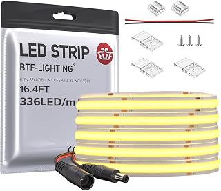BTF-LIGHTING COB LED Strip Light 5M FCOB 336LEDs/M Flexible Cool White 24V
