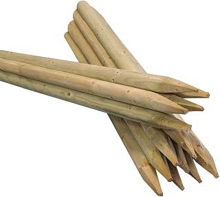 Suregreen Round Fence Posts, 10 Pack, 1.5m (5ft) x 40mm | Green Treated Stakes, Chamfered Top, For Fencing, Tree Support, Garden Borders and Landscaping Projects