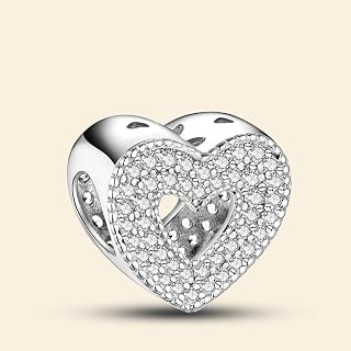 1 abalorio de plata 925 de doble fila con forma de corazón de diamante para mujer, joyería de bricolaje y atuendo diario, decoración de joyería a juego, regalo para mamá, tendencias de moda tempranas