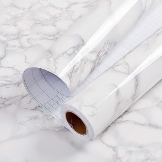 Hode Marble Sticky Back Plastic 60cm X 3m Granite White Grey Vinyl Wrap Contact Paper Self Adhesive Wallpaper Waterproof PVC Roll for Kitchen Countertop Furniture Easy to Remove