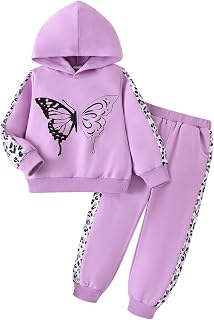 Girls Clothes Toddler Leopard Hoodie and Sweatpants Set, Ages 4-12