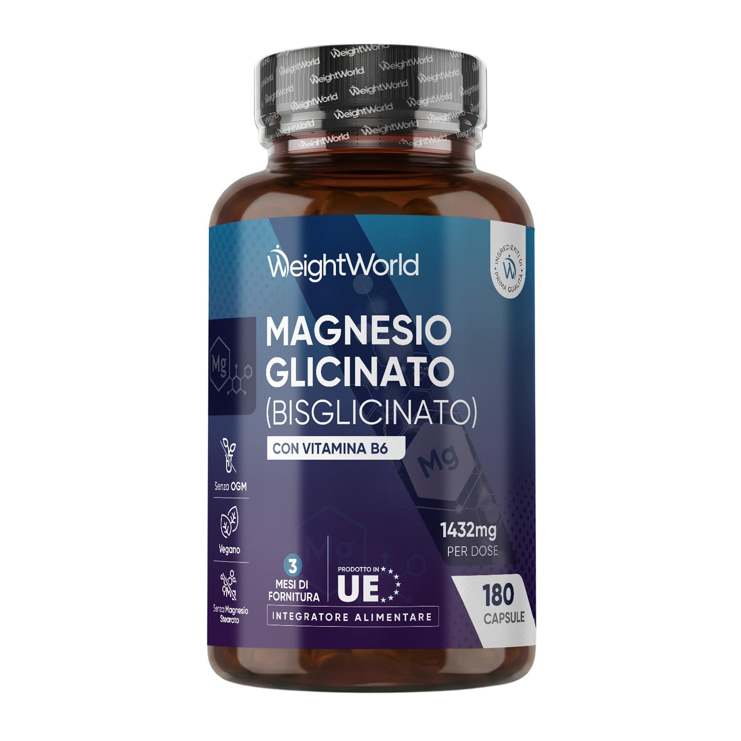 Magnesium Bisglycinate 1432mg per dose with Vitamin B6, 180 Capsules, 3 | Vegan 