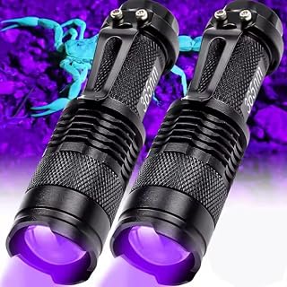 2Pcs LED UV Flashlight Portable Mini Ultraviolet Torch Waterproof Zoomable Violet Lights Urine Scorpion Detector UV Lamp (365nm)