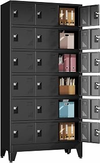 Metal Lockers for Employees, 18 Doors Black Steel Storage Locker Cabinet | Heavy Duty Employee Lockers with Name Card Holders & Ventilation Holes for Office School Gym Garage, Easy Assembly
