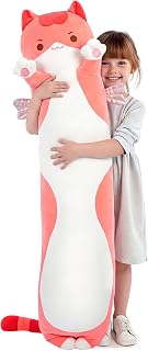 Mewaii Kids Body Pillow Pink Long Cat Plush 53 in, Extra Filling Soft Cute